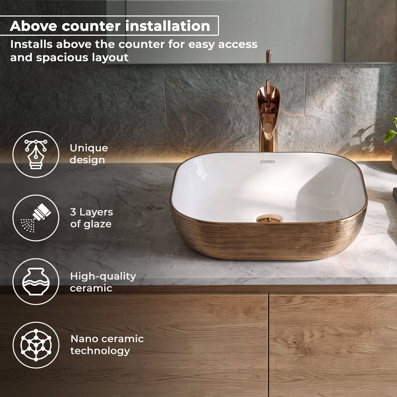 Plantex Ceramic Table Top Wash Basin/Basin for Bathroom/Washbasin/Bathroom Sink - Indo European Collection (19.7 x 15 x 5.5 Inch)-5