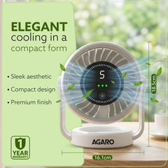 AGARO Regal Rechargeable Digital Desk Fan, 6 Inch, 3600mAh Battery, 5 Speeds, Type-C Charging, LED Display, Brushless Motor, Low Noise Operation, Personal Mini Table Fan for Home Office Bedroom Travel-2