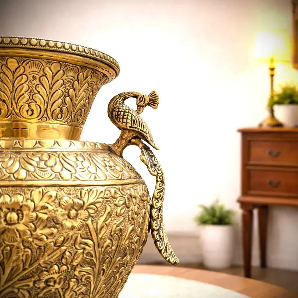 Brass Peacock Flower Vase / Planter Pot (11 Inch)