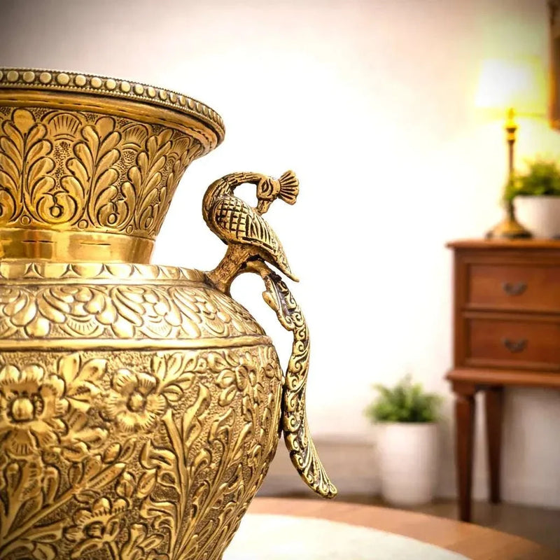 Brass Peacock Flower Vase / Planter Pot (11 Inch)