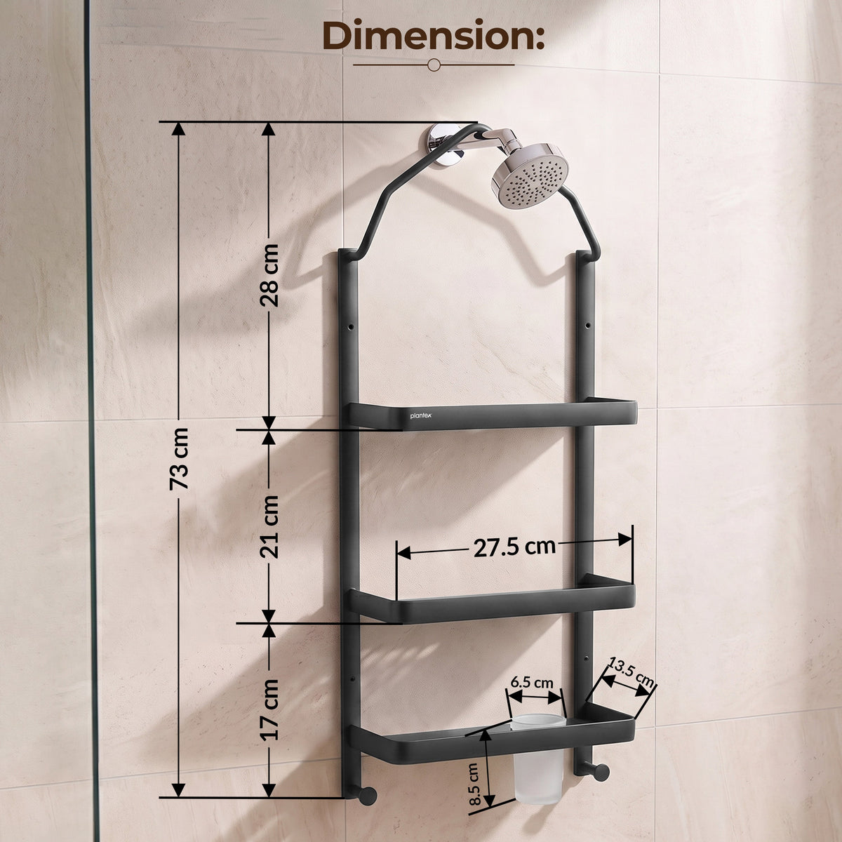 Plantex Stainless Steel Shower Rack/Self Adhesive Shower Caddy for Bathroom Hanging/3 Layer Shower Shelf for Bathroom with Soap Dish Holder,Toothbrush Holder (1520, Black)-2