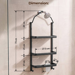 Plantex Stainless Steel Shower Rack/Self Adhesive Shower Caddy for Bathroom Hanging/3 Layer Shower Shelf for Bathroom with Soap Dish Holder,Toothbrush Holder (1520, Black)-2