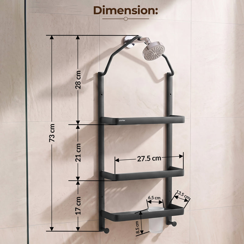 Plantex Stainless Steel Shower Rack/Self Adhesive Shower Caddy for Bathroom Hanging/3 Layer Shower Shelf for Bathroom with Soap Dish Holder,Toothbrush Holder (1520, Black)-2