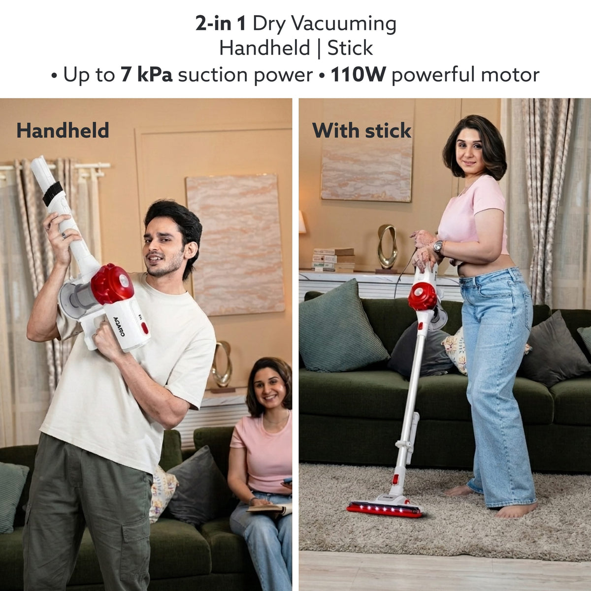 AGARO Regency Cordless Stick Vacuum Cleaner, Dry Vacuuming, 2 Suction Modes, 7 kPa Suction Power, Rechargeable Battery, Deep Clean Carpet to Hard Floor