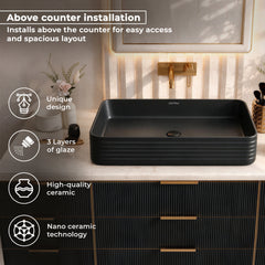 Plantex Wash Basin for Bathroom/Ceramic Basin/Rectangle Table Top Basin/Wash Basin for Home/Restaurant (Charcoal Black - 26 x 15 x 5 Inch)-4