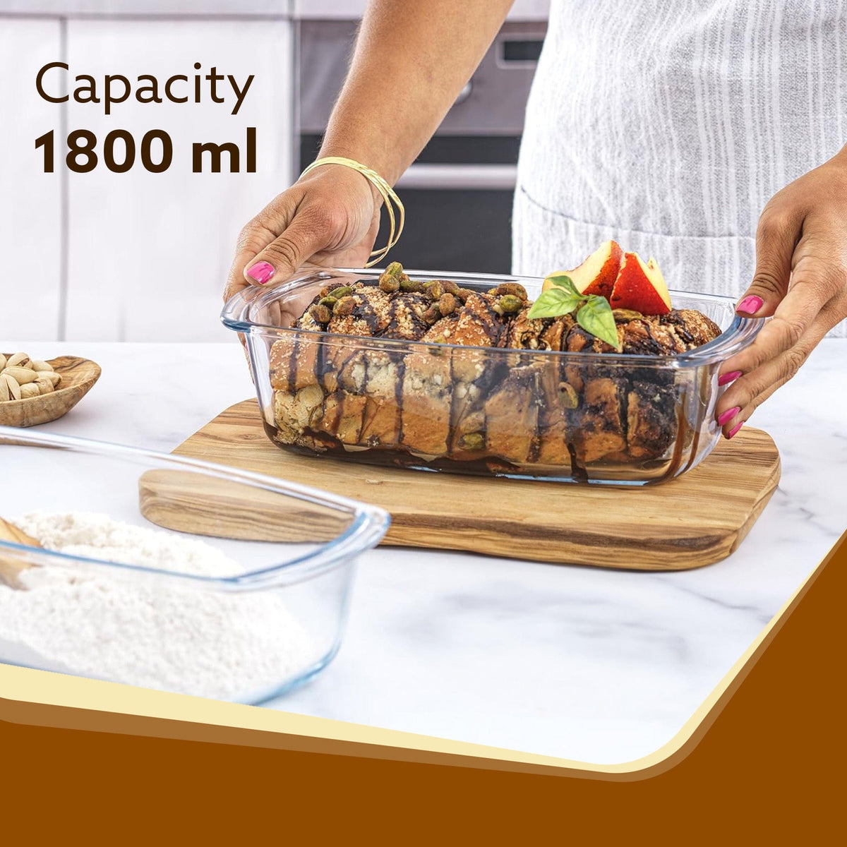 AGARO Elite Glass Loaf Tray Rectangular, 1800ml, Bake Safe, Oven Safe, Glass Dish Tray, Borosilicate Glass Tray, Serving