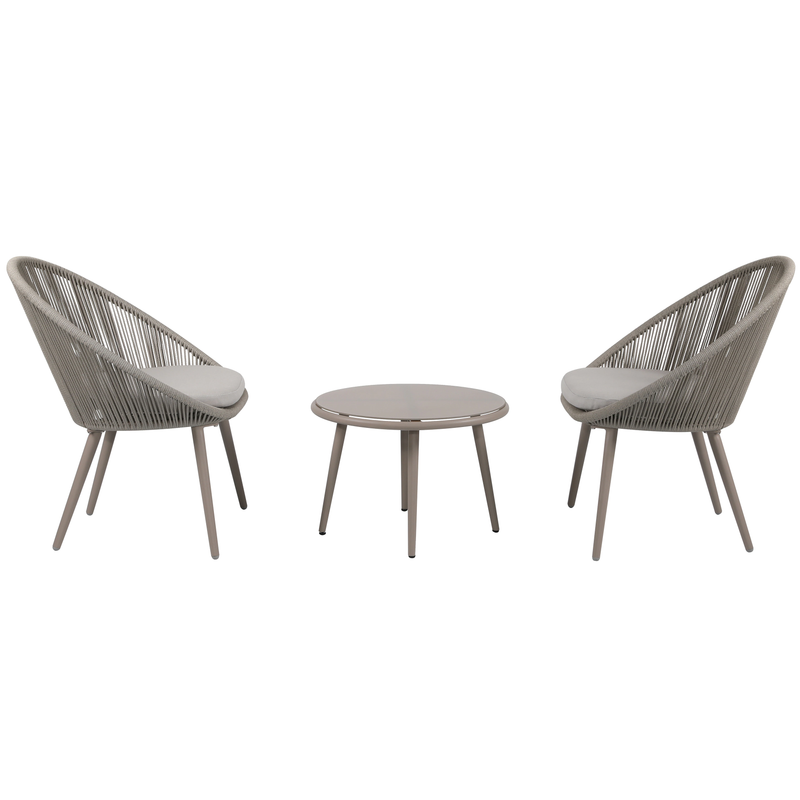 Yawl Outdoor Patio Seating Set 2 Chairs and 1 Table Set (Grey) Braided & Rope