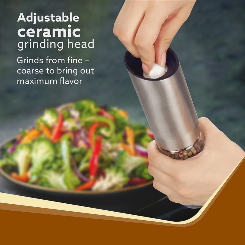 AGARO Gravity Salt & Pepper Automatic Grinder, Refillable, Adjustable Coarseness, Gravity Electric Salt Pepper Mill & Sh