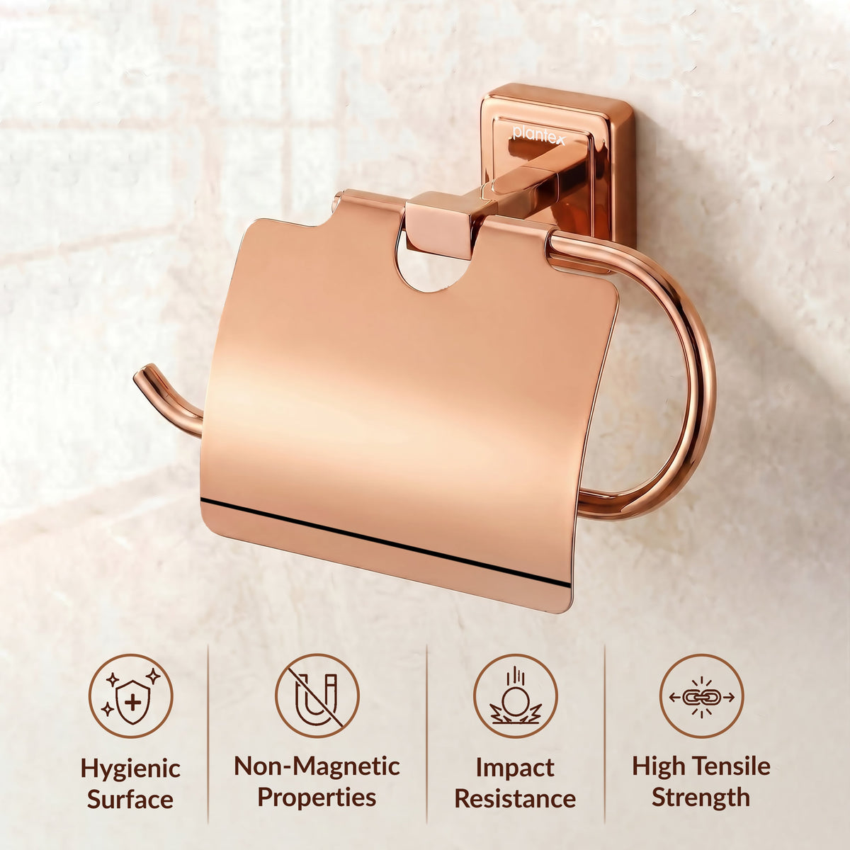 Plantex 304 Grade Stainless Steel Toilet Paper Holder/Stand for Toilet Paper Roll/Tissue Paper Holder - Decan (Rose Gold)-5