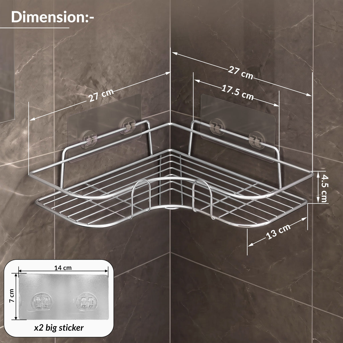 Plantex Stainless Steel Bathroom Corner Shelf/Self Adhesive Bathroom Shelf for Wall/Bathroom Organiser Without Drill - Pack of 2 (Chrome)-2