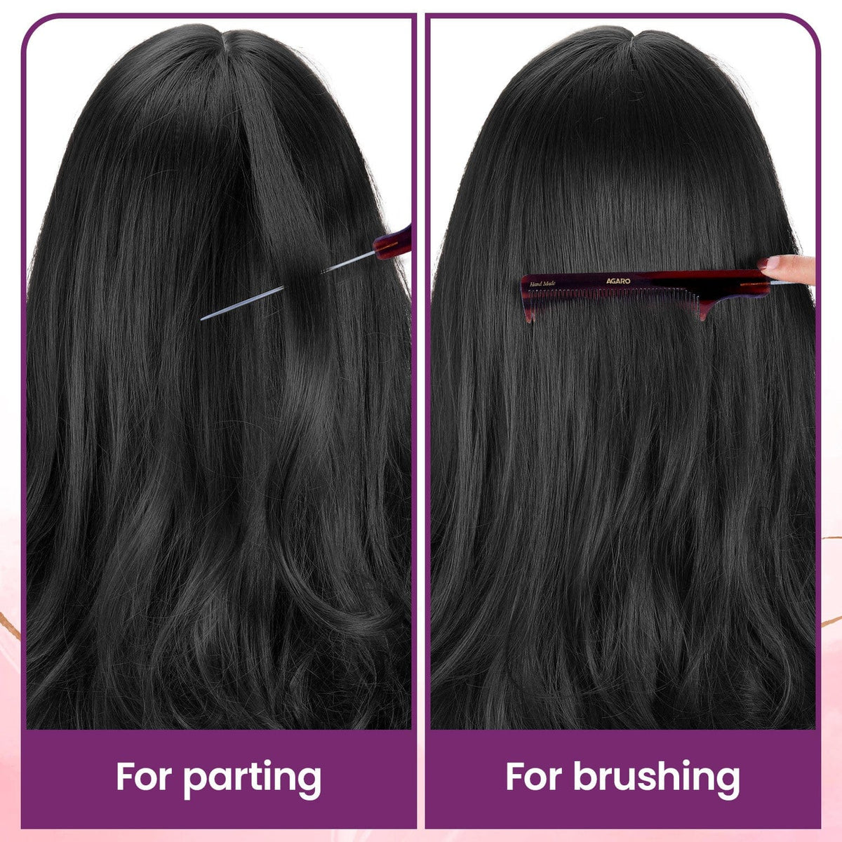 AGARO Hand Made Cellulose Acetate Comb HMC74, All Fine Tooth Dressing Comb, Smooth Rounded Teeth, Hair Styling, Hair Bru