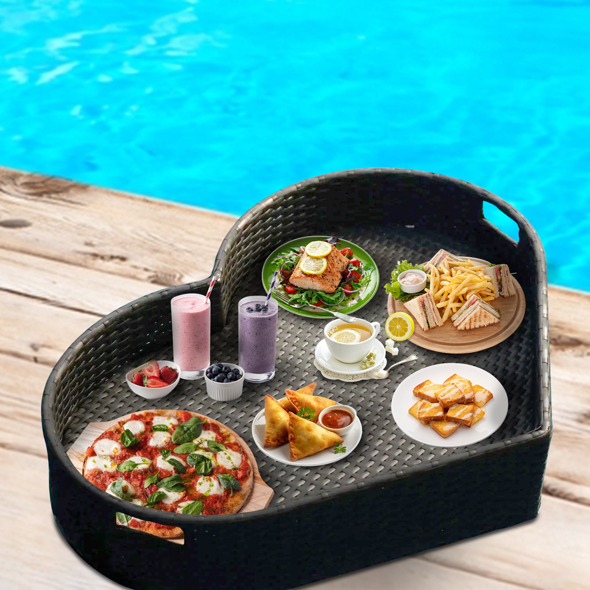 Núria Luxury Floating Serving Tray For Swimming Pool - Black (Heart Shape)