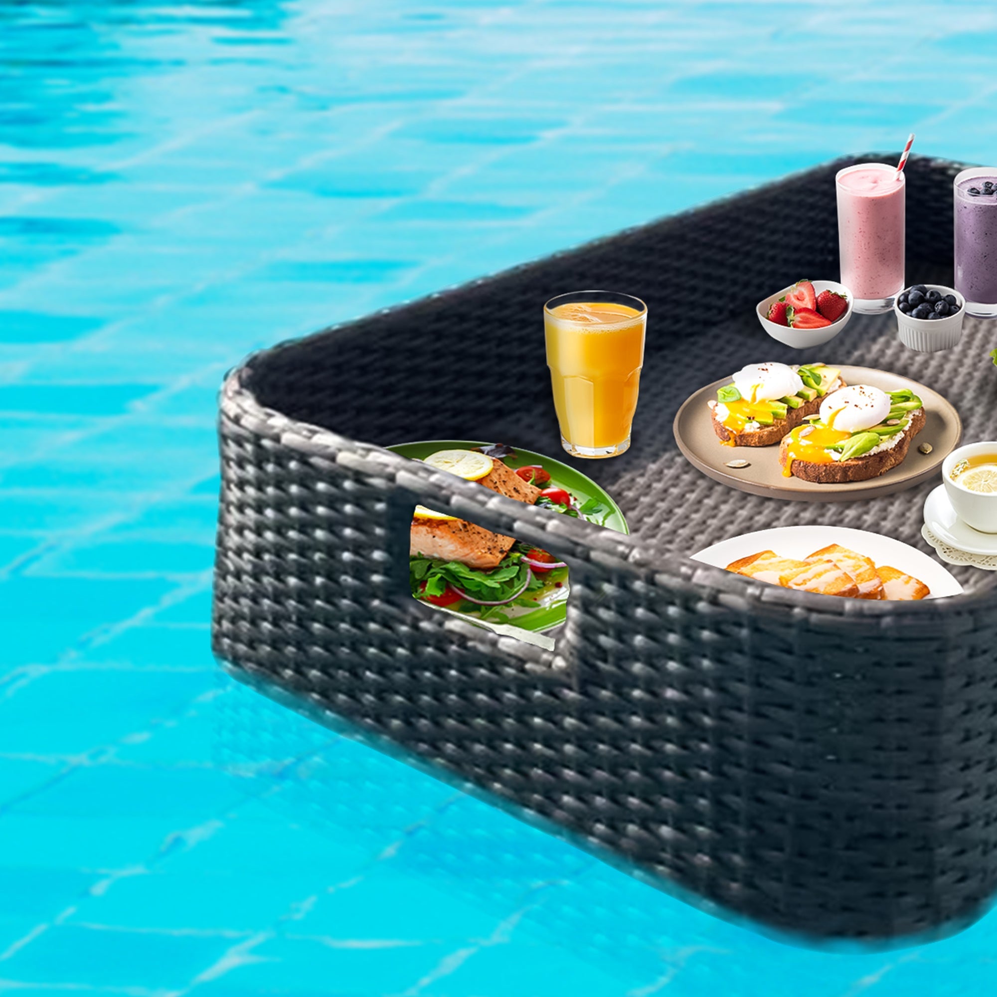 Jaime Luxury Floating Serving Tray For Swimming Pool -  Black ( Rectangle )