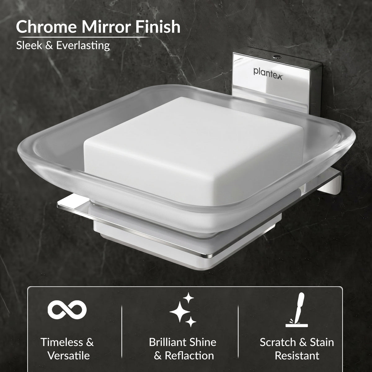 Plantex 304 Grade Stainless Steel Soap Dish/Glass Soap Holder/Soap Storage for Bathroom/Bathroom Accessories - Crystal (Chrome)-5