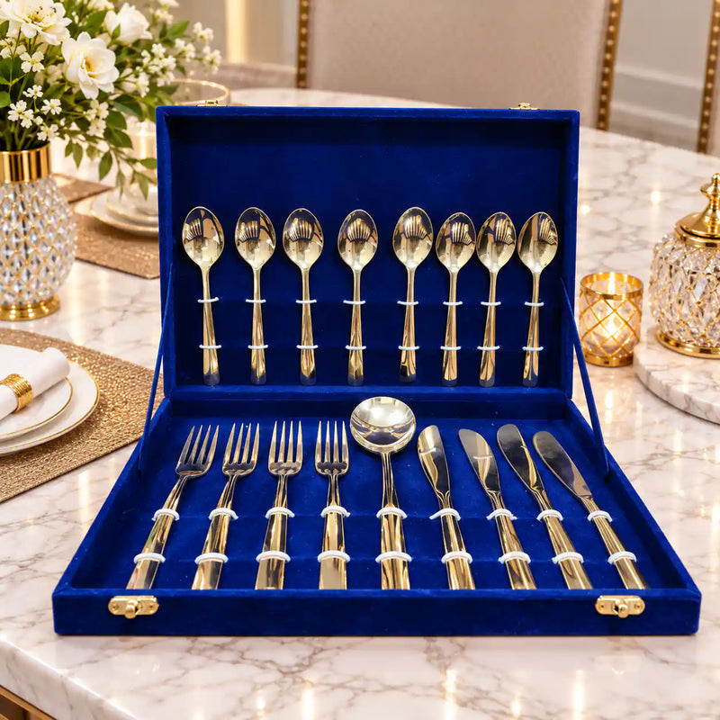 Brass Cutlery Flatware Set With Velvet Gift Box