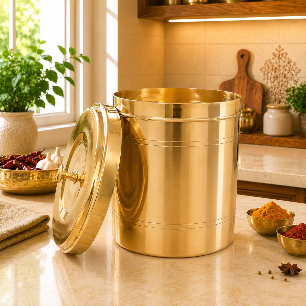 Brass Storage Container With Lid (11 Inch)