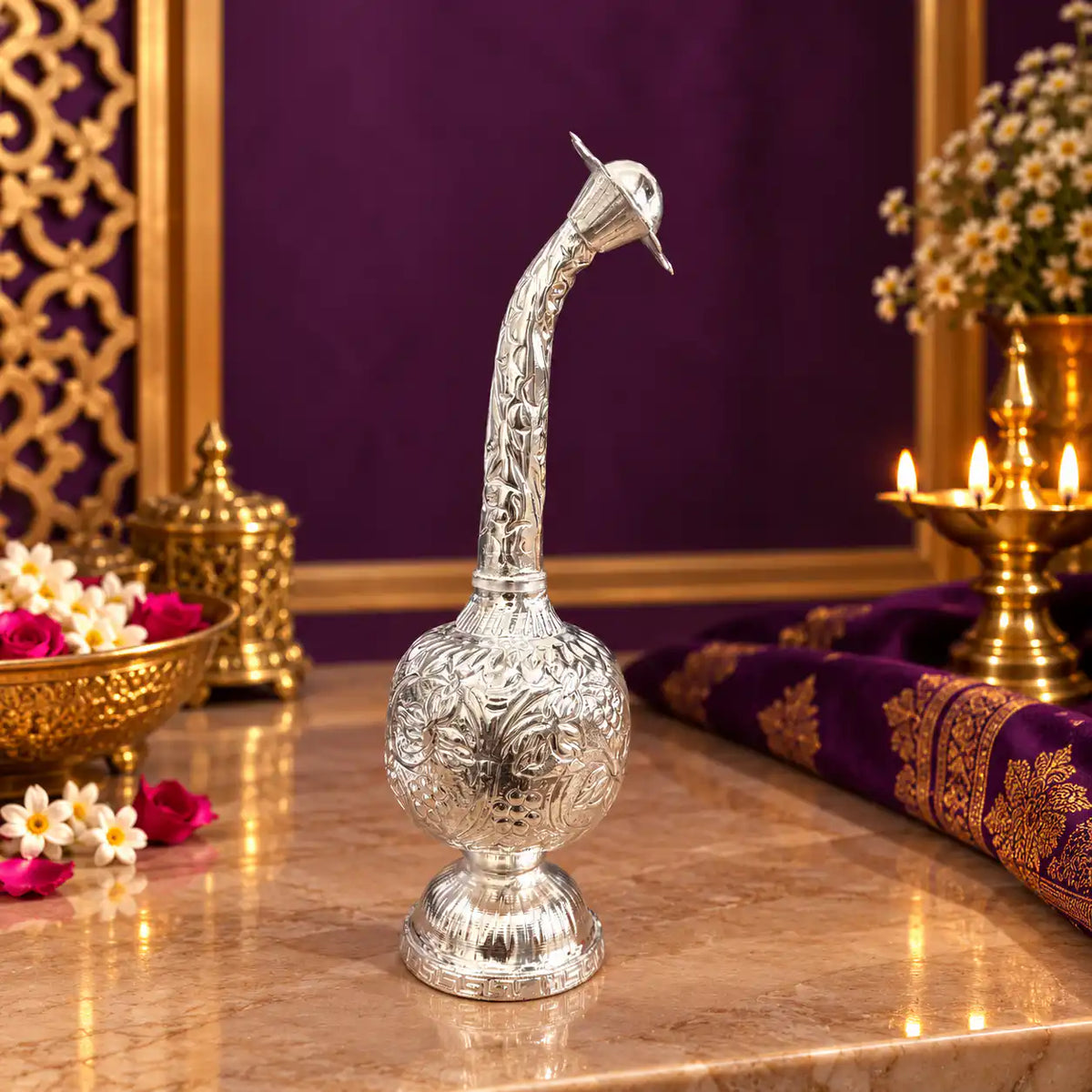 Brass Silver Plated Rose Water Sprinkler (9 Inch)