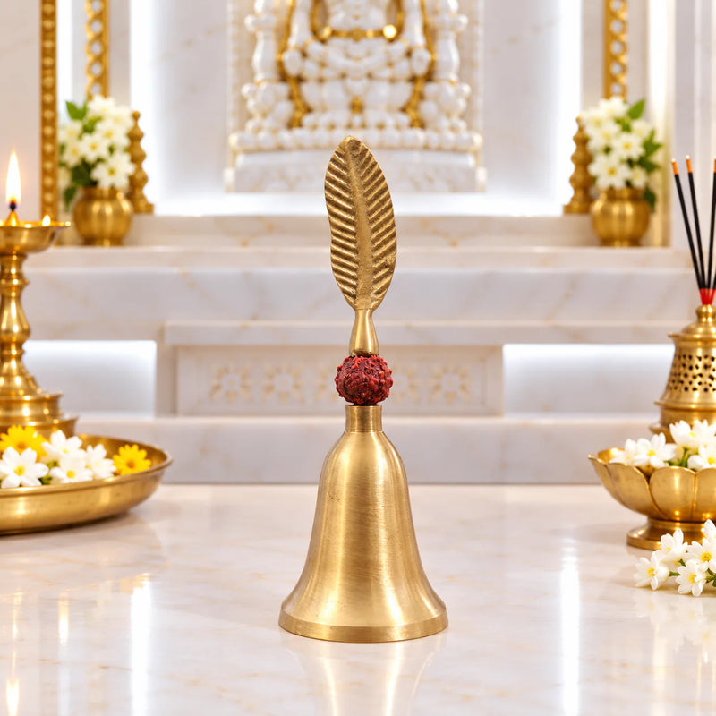 Brass Rudraksh Leaf Design Handbell (6 Inch)