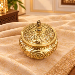 Brass Decorative Handi / Dry Fruits Box With Lid (5 Inch)