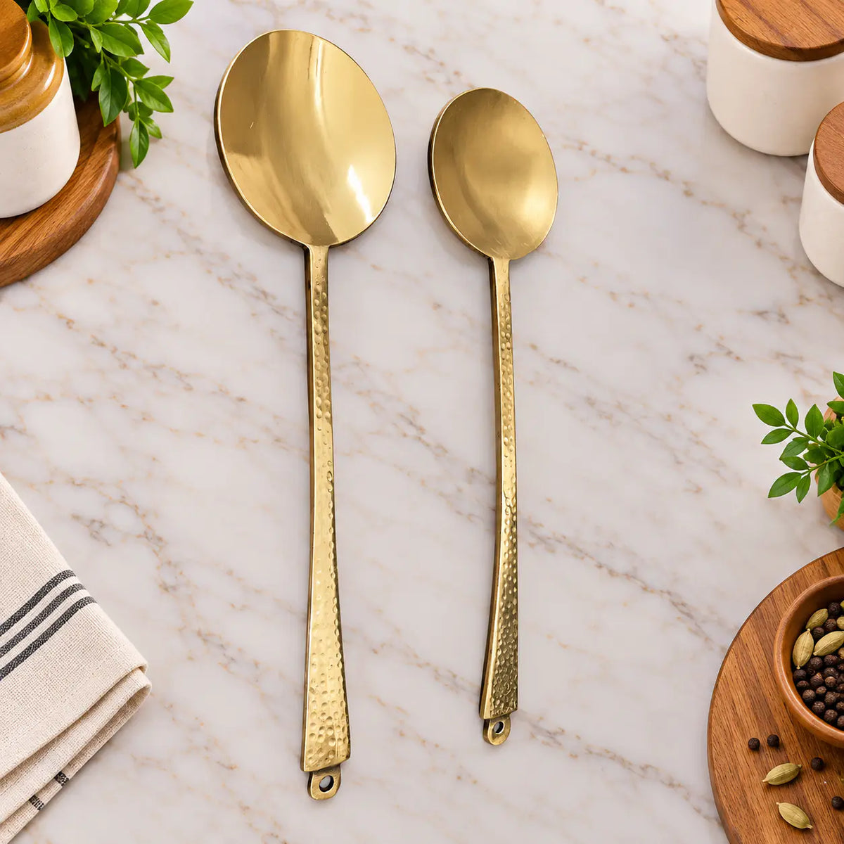 Brass Kitchen Ladles Set  (15.5 Inch)