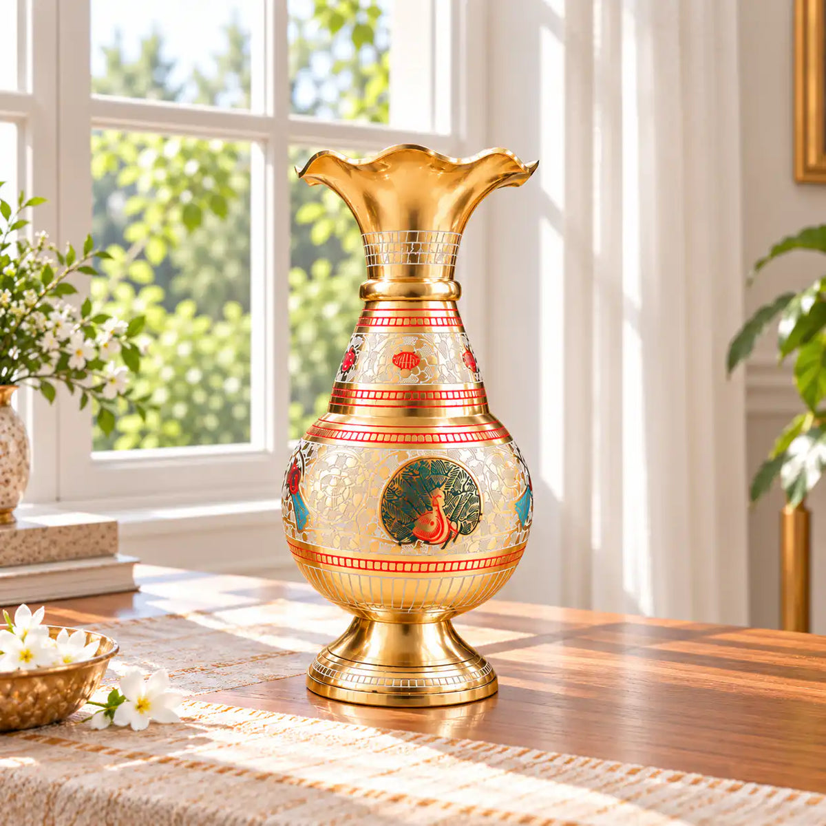 Brass Hand Painted Flower Vase
