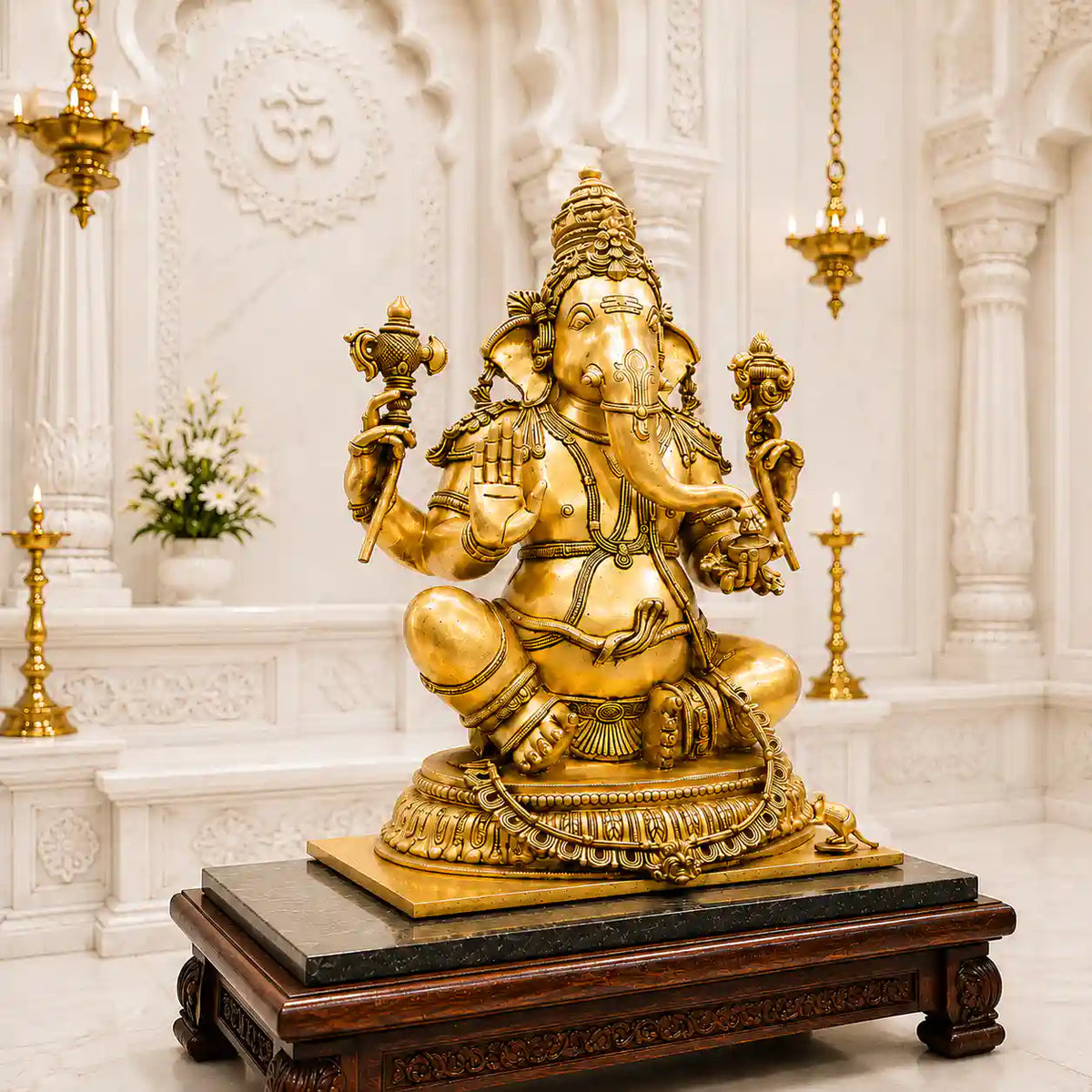 Brass Lord Ganesha Sitting Idol (22 Inch)
