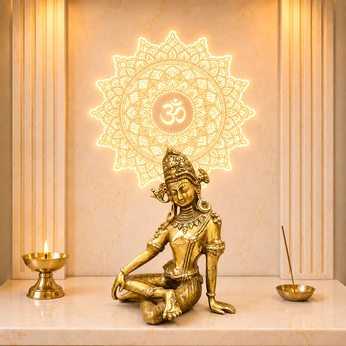 Brass Sitting Indra Dev Idol (9.5 Inch)