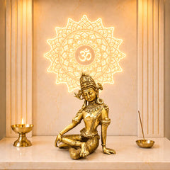 Brass Sitting Indra Dev Idol (9.5 Inch)