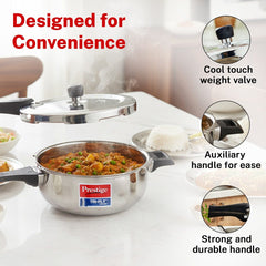 Prestige Svachh Triply Outer Lid Pressure Cooker with Deep Lid for Spillage Control, 3.5 Litre, Silver + Prestige Platina Popular Stainless Steel Impact Forged Bottom Kadai with Glass Lid, 24cm, 2.8 L