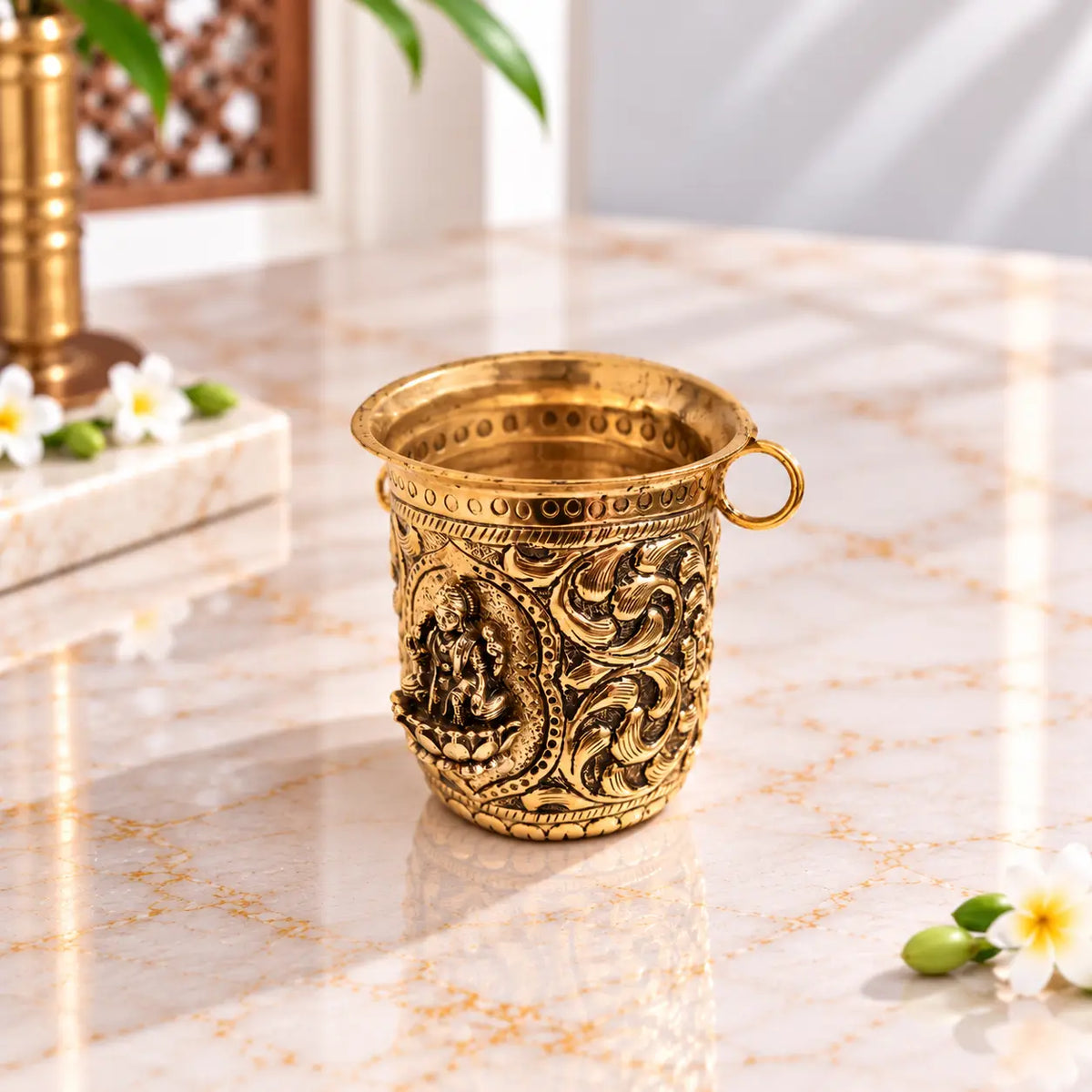 Pure Brass Lakshmi Balaji Kalash – 2.8" Handcrafted Pooja Kalash