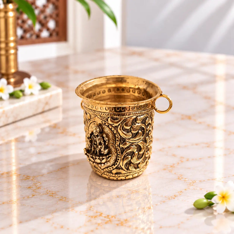 Pure Brass Lakshmi Balaji Kalash – 2.8" Handcrafted Pooja Kalash