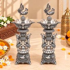 Brass Lightweight Peacock Samai/Lamp Pair