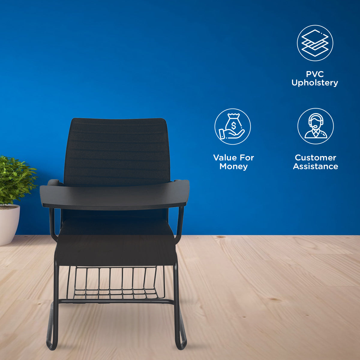 Nilkamal Thames Training Fabric Chair with Writing Shelf (Black)