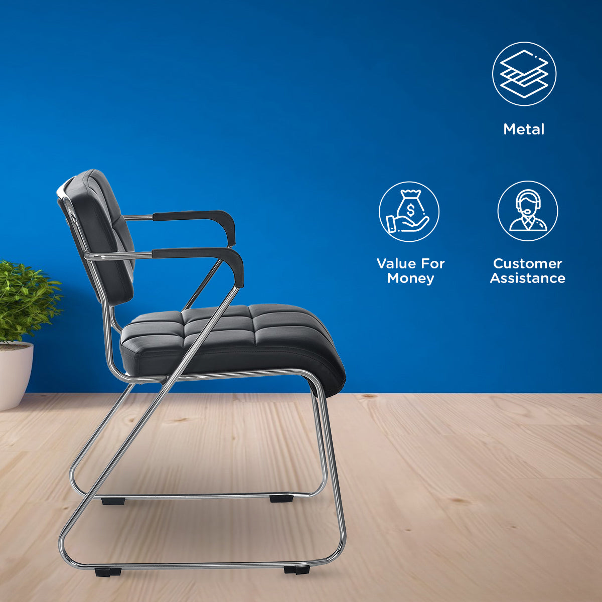 Nilkamal Contract 02 with Arm Visitor Chair (Black)