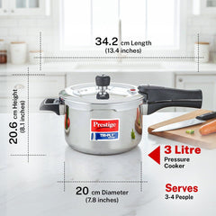 Prestige 3 Litre TRIPLY Svachh Outer Lid Pressure Cooker, Deep Lid Spillage Control, Gas & Induction + Prestige Platina Popular Stainless Steel Impact Forged Bottom Kadai with Glass Lid, 24cm, 2.8 L