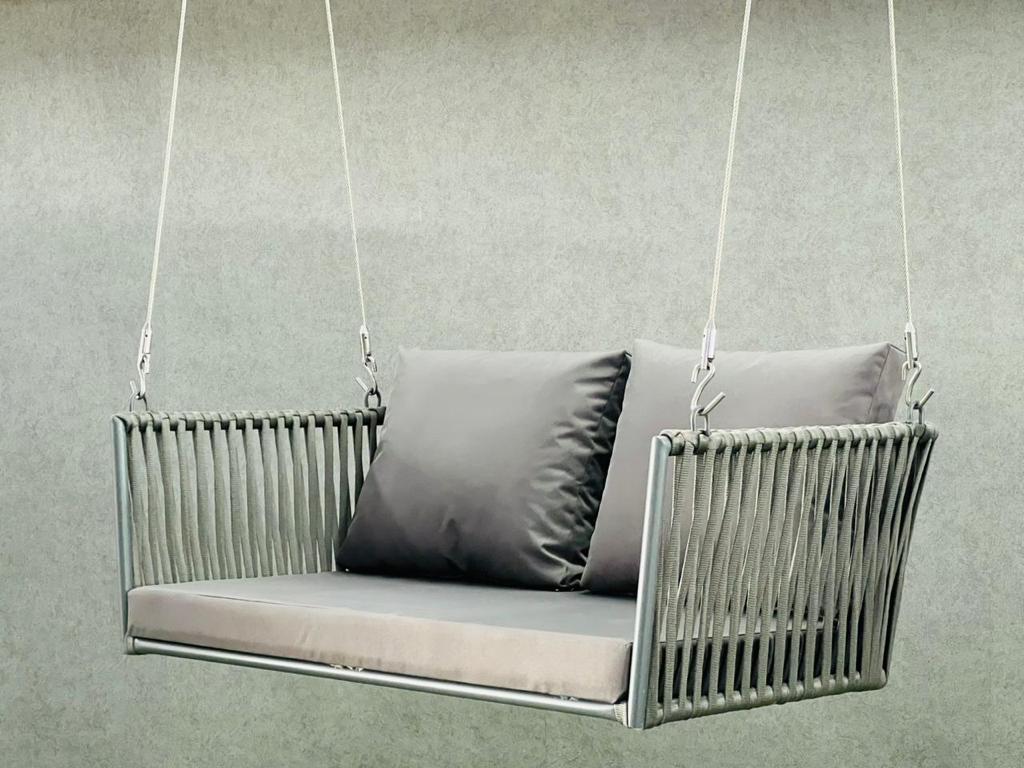 Huda Double Seater Hanging Swing Without Stand For Balcony , Garden Swing (Grey) Braided & Rope