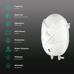 BAJAJ Flora 3 Litre 4 Star Vertical Instant Geyser with Swirl Flow Technology (White)