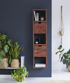 Modern Solid Sheesham Wood Wall Mounted Storage Shelf