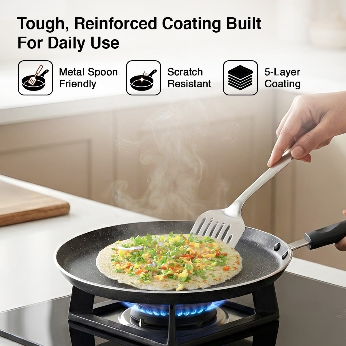 Prestige Deluxe Alpha Svachh Stainless Steel Spillage Control Pressure Cooker, 5.5 L (Silver), Prestige Omega Deluxe Granite Non-stick Round Base Omni Tawa, 28 cm (Black)