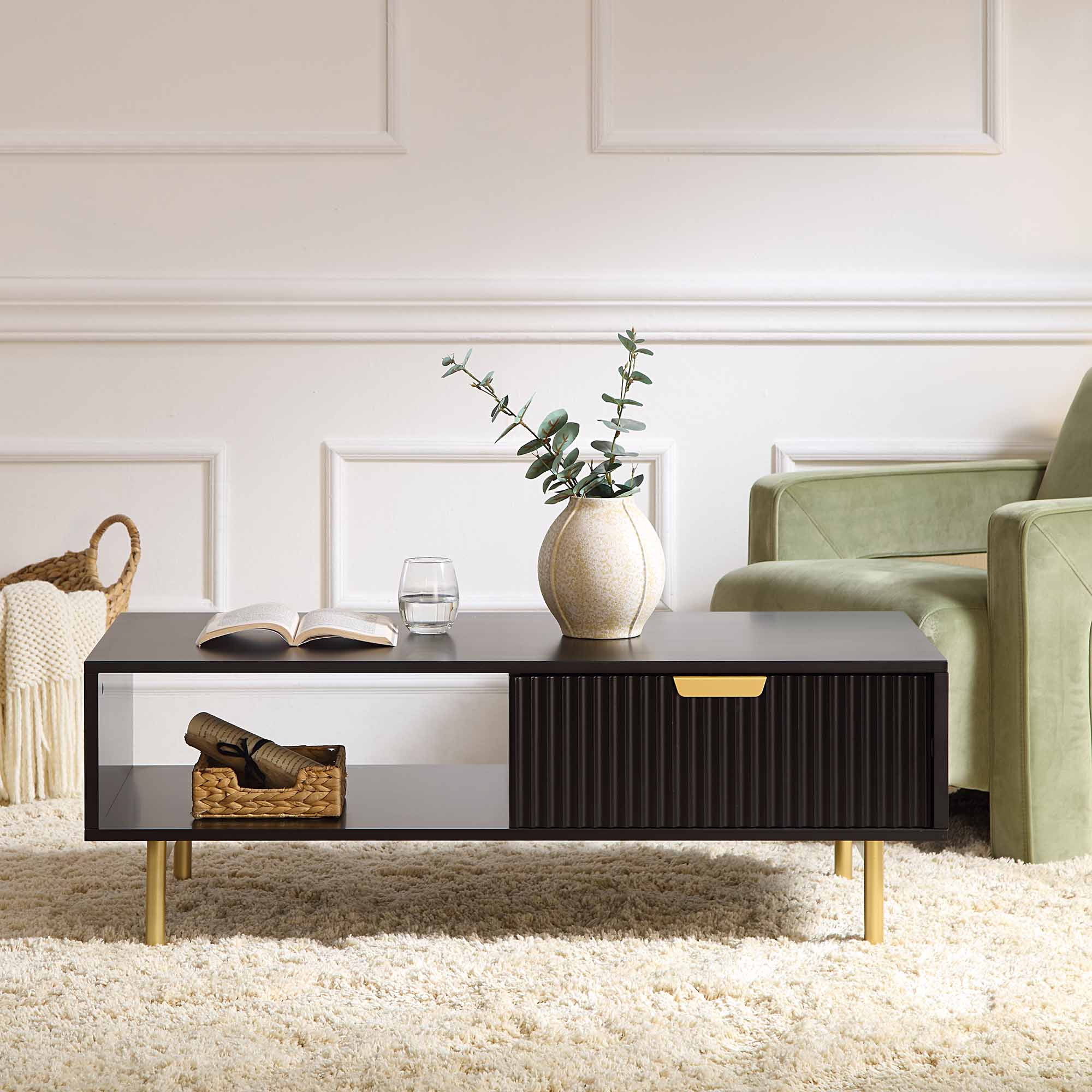 Velin Ridged Coffee Table with Drawer