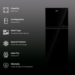 Haier 268 Litres 2 Star Frost Free Double Door Convertible Refrigerator with Turbo Icing (HRF-3182PKG-P, Black Glass)