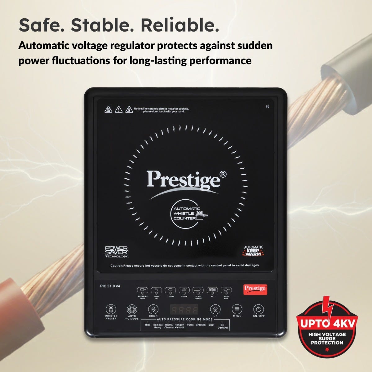 Prestige Induction Cooktop PIC 31.0 V4 + Prestige Omega Deluxe Granite Alpha 3 Pc BYK Non-Stick Set: Kadai 24cm with Glass Lid, Omni Tawa 28cm, Fry Pan 24cm, Gas & Induction Compatible