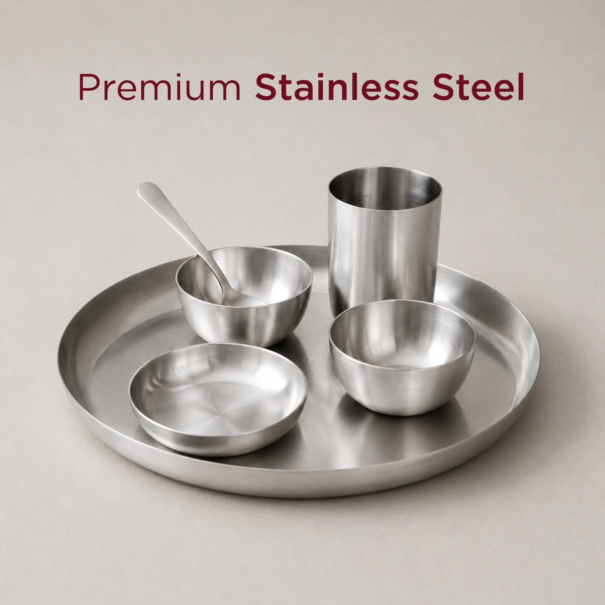 6-Piece Stainless Steel Solid Dinner Set • Matte Finish • Serves 1