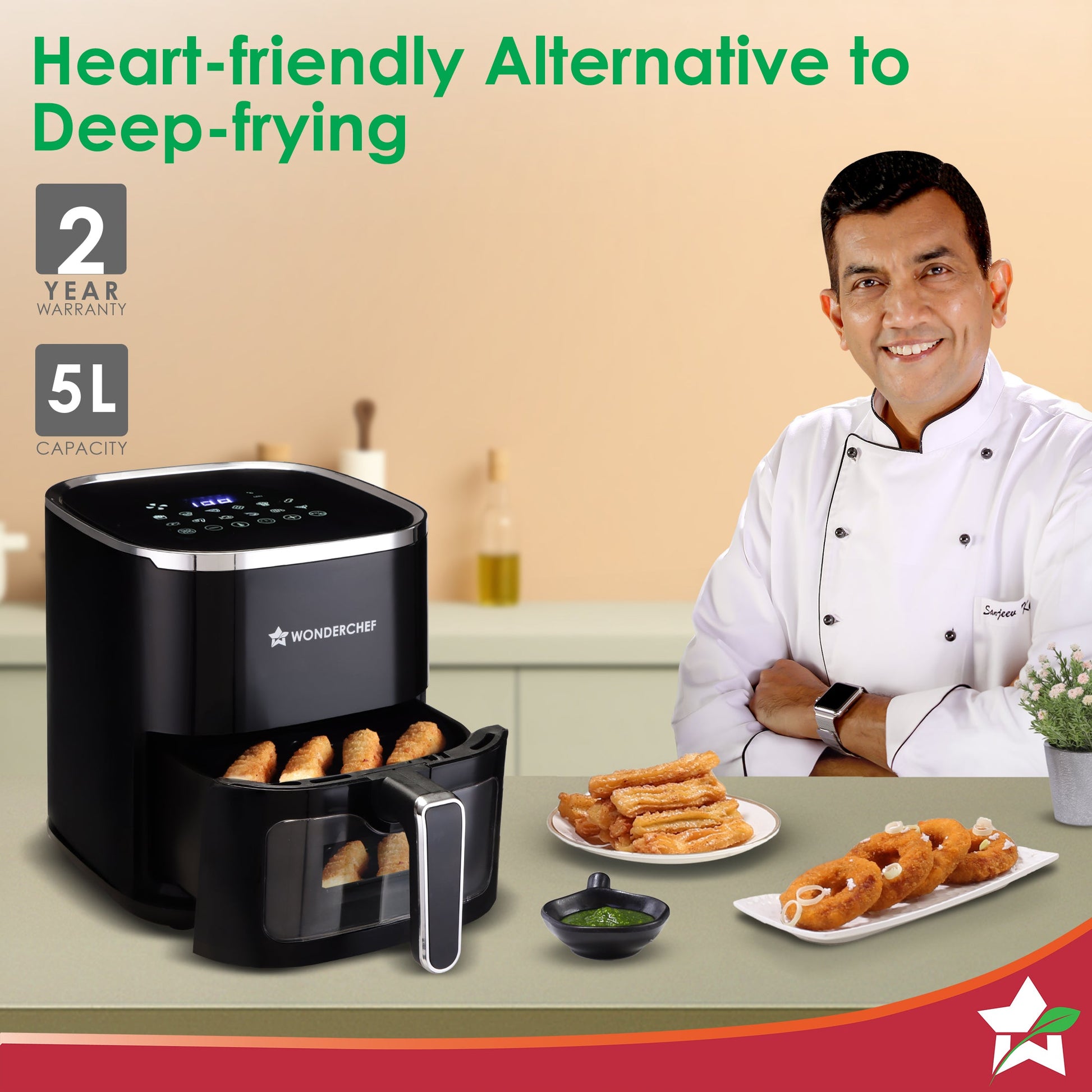 Evita Digital Air Fryer, 1350W, 5 L, Rapid Hot Air Technology, 8 Pre-set Menus, Non-stick Basket, In-built Memory, Customised Time & Temperature Control, Fry, Bake, Grill, 2-Yr Warranty