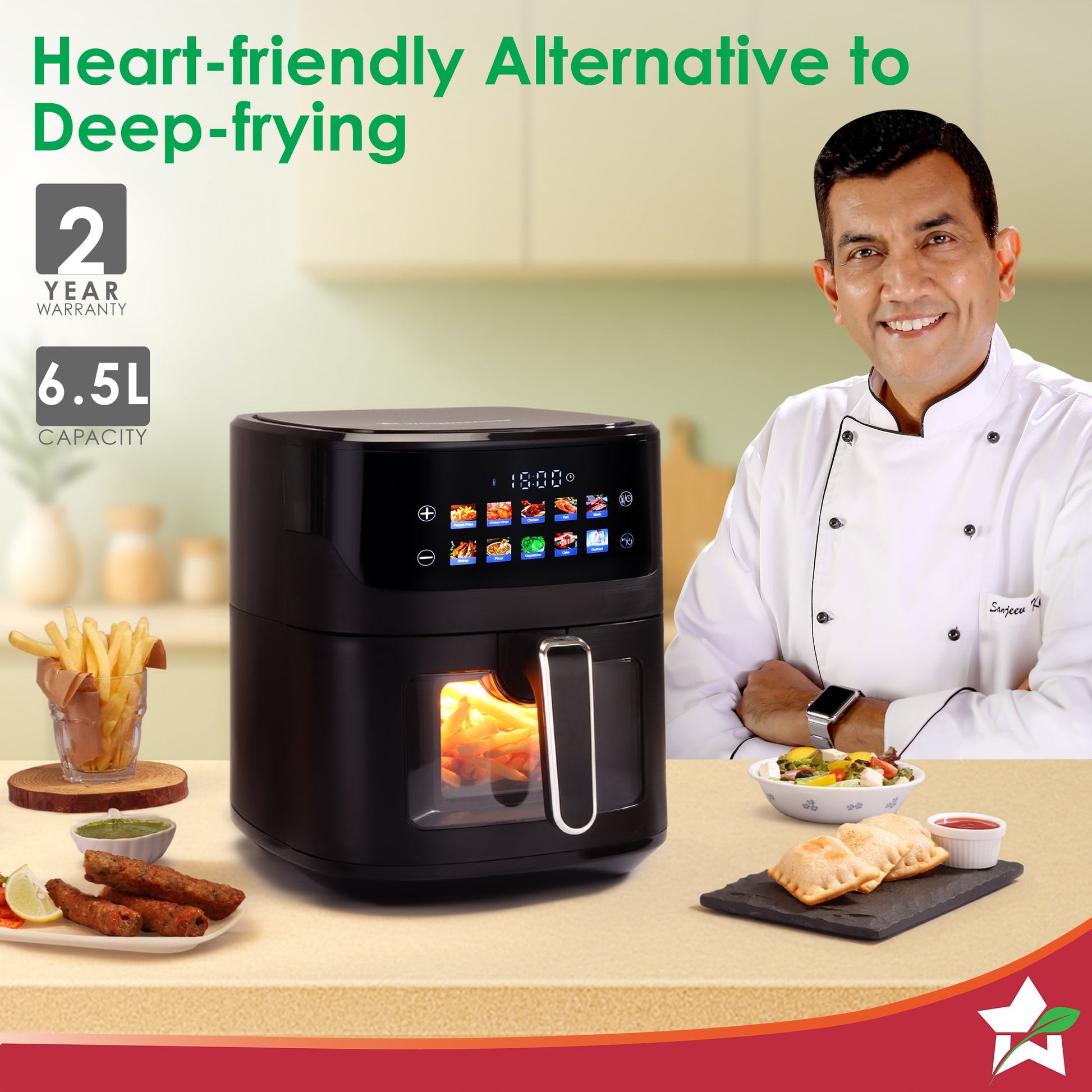 Evita Digital Air Fryer, 1600W, 6.5 L, Rapid Hot Air Technology, 10 Pre-set Menus, Non-stick Basket, In-built Memory, Customised Time & Temperature Control, Fry, Bake, Grill, 2-Yr Warranty