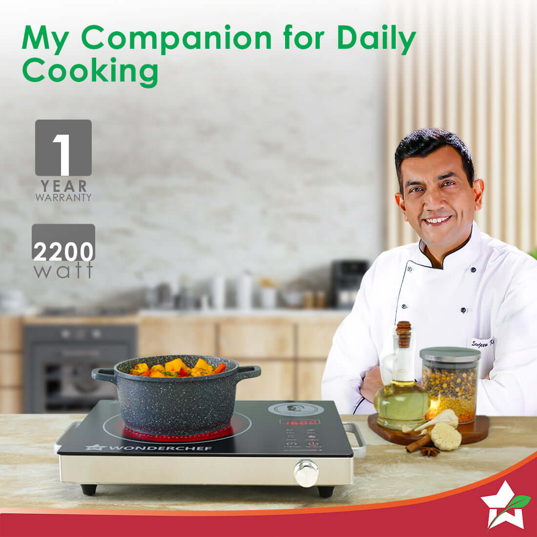 Wonderchef Easy Cook Infrared Cooktop | 2200W | LED Digital Panel | Smart Touch Buttons | 2 Year Warranty