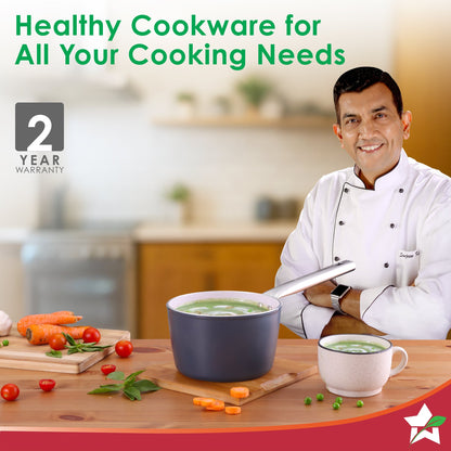 Eco-Glide Saucepan | Chemical-free Ceramic Coating | 16cm, 1.75L | Healthy, Low Oil Meals | Scratch-resistant | Stainless-steel Handle | Gas & Induction Compatible | Grey | Easy to Clean