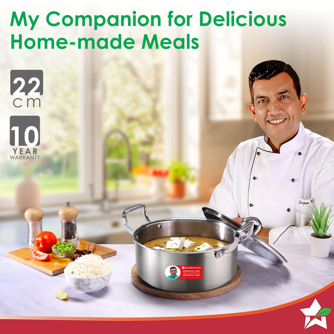 Wonderchef Stella Triply Stainless Steel Casserole with Lid | 22 cm, 3.5 Litres | Compatible with Gas Stove, Induction, 