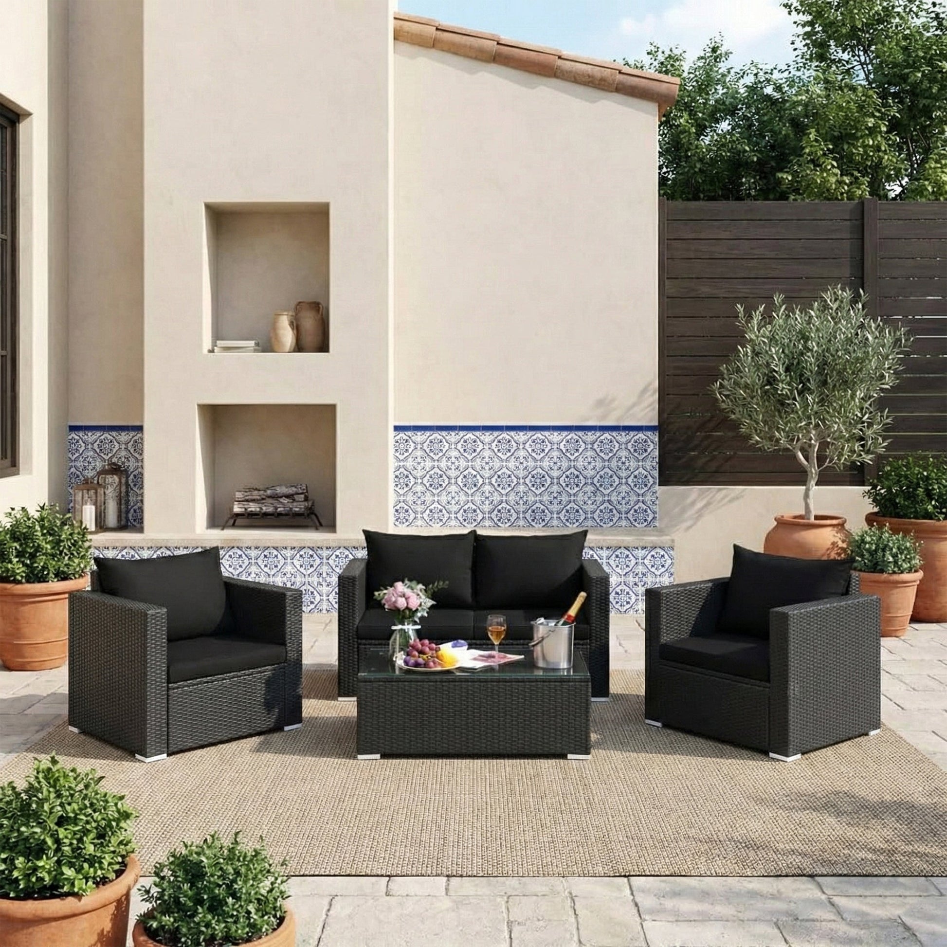 Gracia Outdoor Sofa Set 2 Seater, 2 Single seater and 1 Center Table (Black)