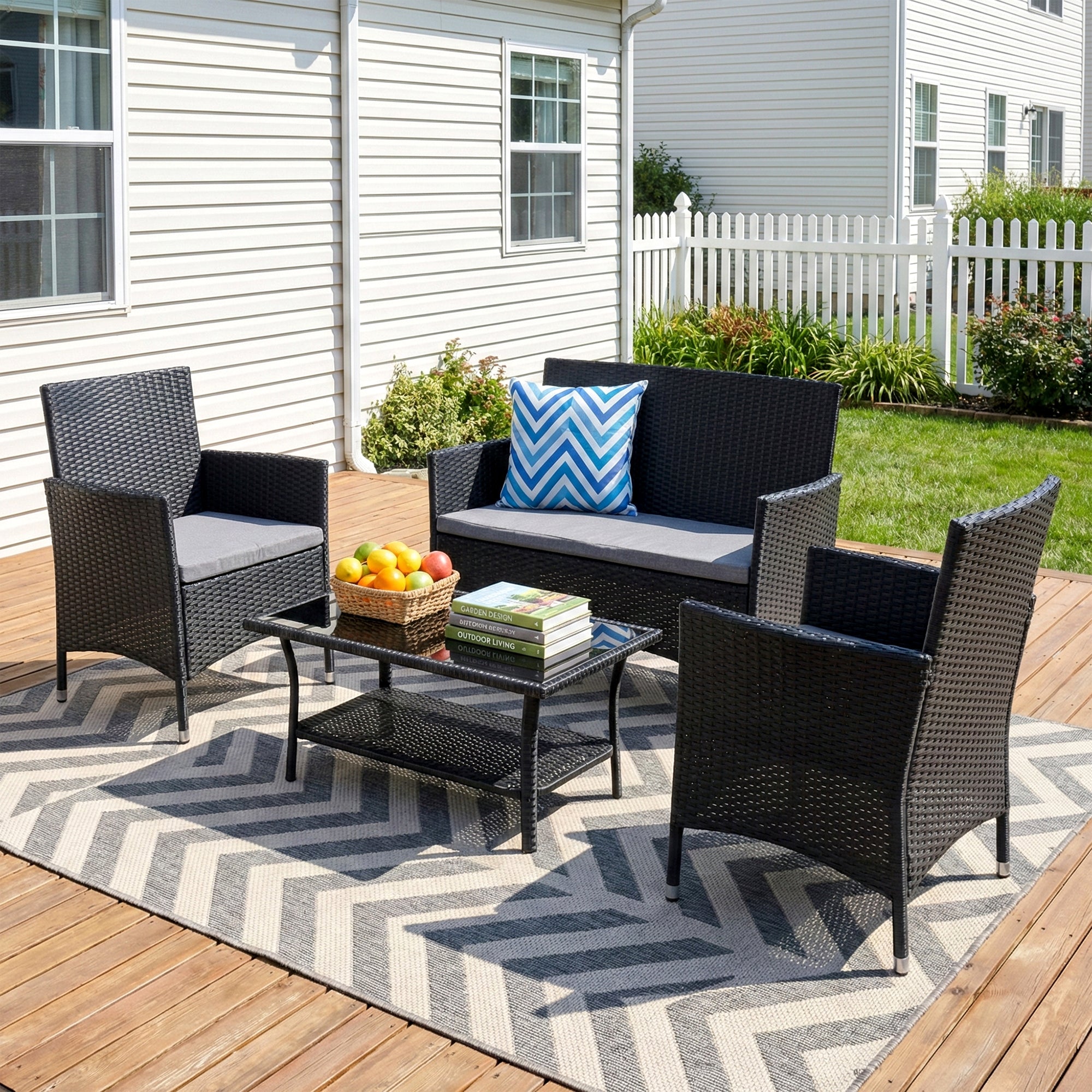 Elix Outdoor Sofa Set 2 Seater , 2 Single seater and 1 Center Table Set (Black)